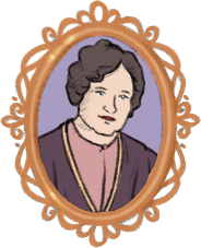 Portrait de Jennie Butchart dessiné dans un médaillon sculpté de couleur orangée.
